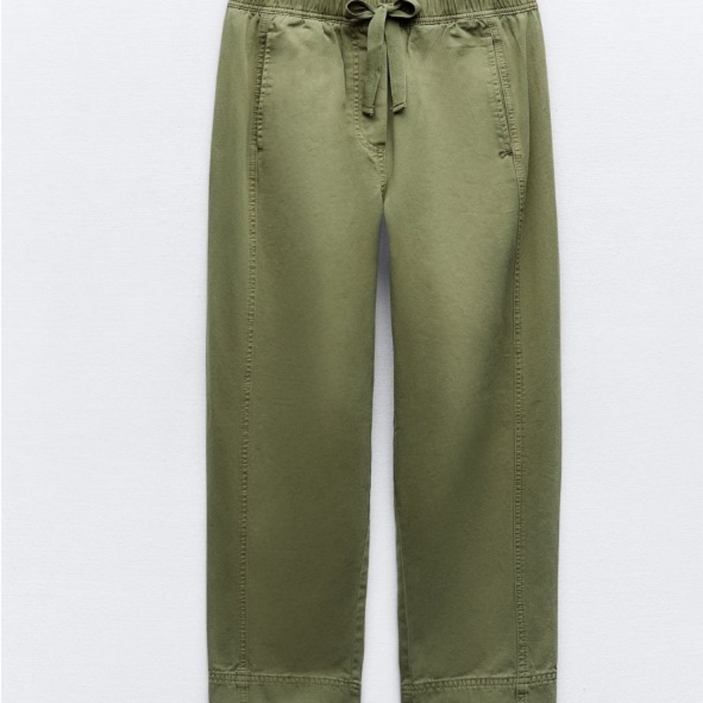 Zara Tapered elastic waist Green Relaxed pants